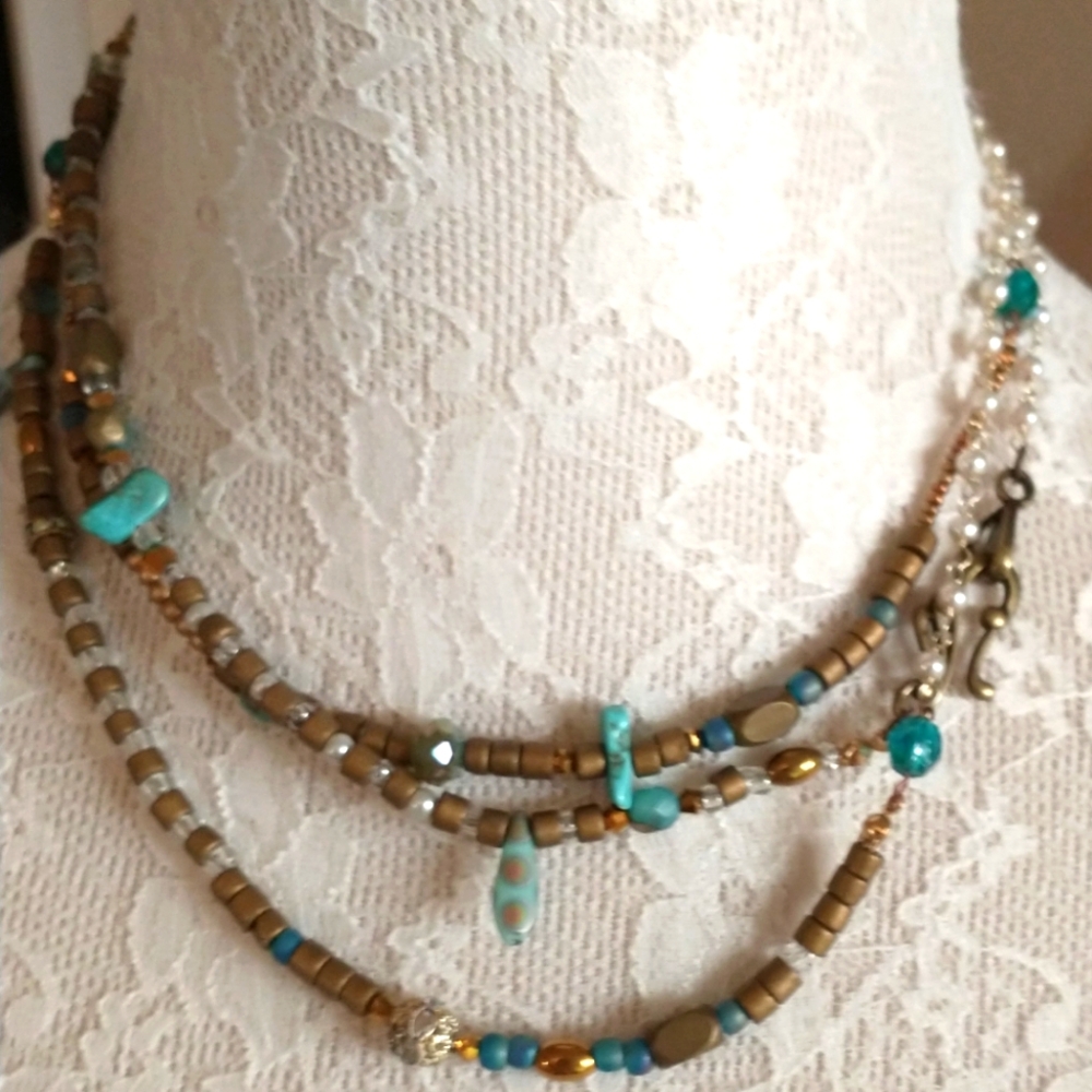 Elegant Turquoise and Gold Beaded Necklace